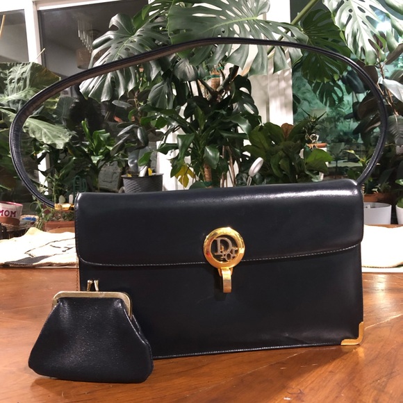 Dior Handbags - Classic Black Leather Shoulder Bag with Coin Purse - Gold Hardware